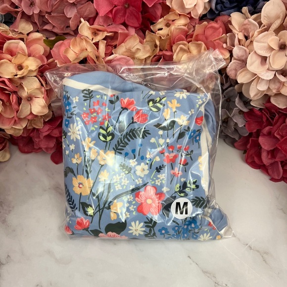 Retro Blue and White Floral Reversible Swimsuit with Shoulder Ties - Picture 15 of 16